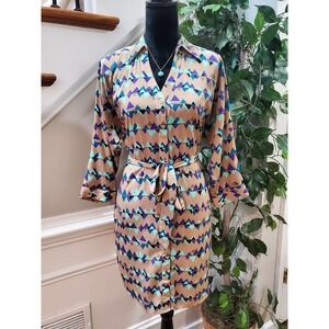 Attention Women's Multicolor Polyester Collared Long Sleeve Knee Length Dress M